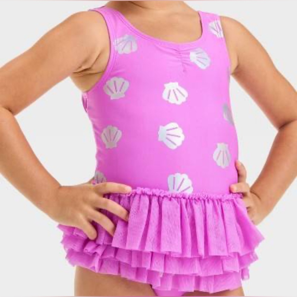 Cat & Jack Seashell Printed Tutu One Piece Swimsuit, 18 Months